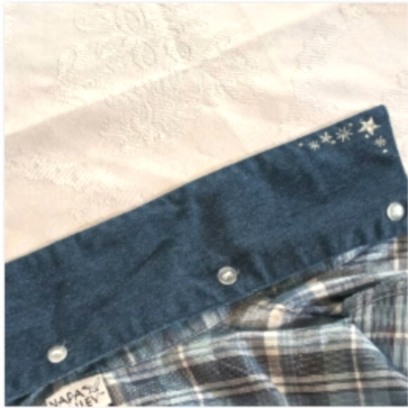 Vintage Button Up Cotton Shirt Embroidered Detachable Collar Shimmer Stripes XL - Picture 7 of 17